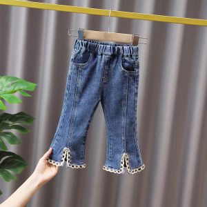 New 2025 Girls Jeans Bell Bottoms Spring Autumn Long Pants Baby Fashion Versatile Cotton Blend Casual mid Waist Trousers