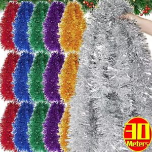 30/20/10Pcs Colorful Christmas Garland Tinsel Ribbons Glitter Metallic Xmas Tree Hanging Ribbons Ornaments Wedding New Year Party Decoration Supplies