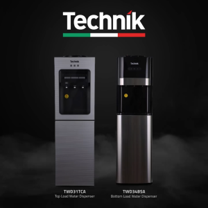 Technik Freestanding Water Dispenser Top Load Water Gallon with Front Glass Cover and Bottom Cabinet 3 Options-Hot/Normal/Cold TWD-31TCA (Silver Tempered Glass)