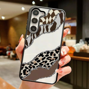Silicone Matte Phone Case For Samsung Galaxy S26 Ultra Funda S25 FE S24 S23 S26ultra Prtotective Lanyard Plaid Leopard Cover