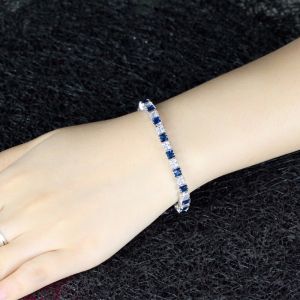 SEQUITO งดงามเครื่องประดับผู้หญิงเคลือบเงินสีม่วงสีขาว AAA กำไลข้อมือคิวบิกเซอร์โคเนียสี่เหลี่ยมสง่างามกำไลข้อมือของขวัญวันครบรอบ B202