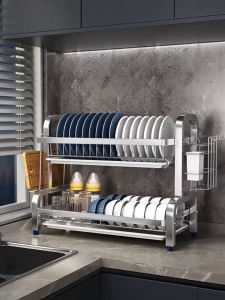 COHF 304 Stainless Steel Multi-Functional Kitchen Dish Rack | Drainage Rack with Drip Tray | Kitchen Organizer Plate Bowl Storage Rack