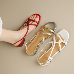 Soft Leather Roman Sandals Women Summer New Style 2025 Low Heel Open Toe Woven mid Heel Versatile Korean Version Pig Skin Inner Material