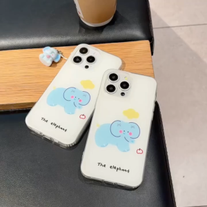 ซองแข็งสีขาวรูปช้างการ์ตูนน่ารักสำหรับ iPhone 11 12 13 14 15 16 17 Pro Max Plus ป้องกันการตกหล่น