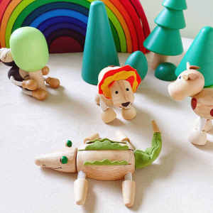 Kids Wooden Artificial Animal Model Wooden Toy Animal Cognition Early Childhood Education Puzzle Gifts for Boys and Girls