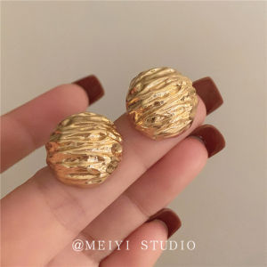 Fashionable Gold Textured Wave Circle Earrings Stylish Versatile Commute Jewelry Fresh out of Stock Alloy Plated Silver