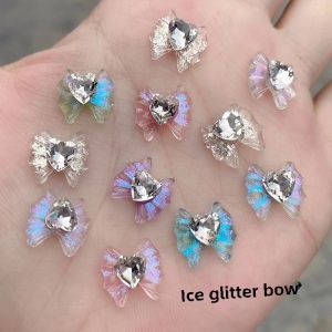 Icy Transparent Shiny Butterfly Knot Gold Plated Nail Art Decorations Heart Shaped Rhinestones Colorful Butterfly Rhinestones
