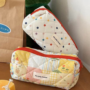 Large Capacity Floral Patchwork Student Pencil Case Cute Japanese Style Womens Stationery Bag Portable Cotton Fabric Storage Bag