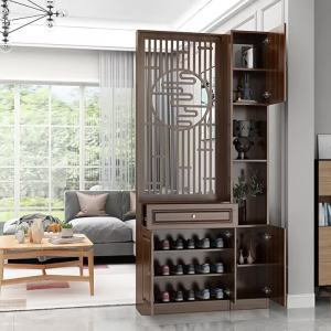 New Chinese Style Entryway Cabinet with Screen Shoe Rack & Wine Storage Space-Saving Partition for HDB