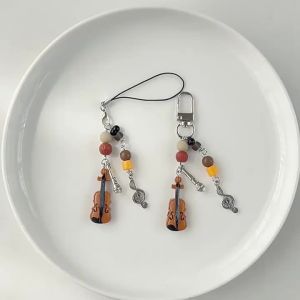 [Violin playing] Music violin beaded mobile phone chain niche retro bag pendant pendant keychain