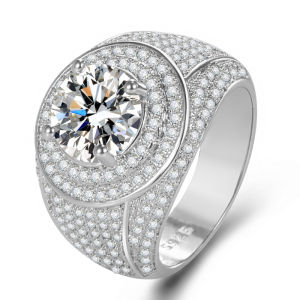 Kemstone 18K White Gold Plated Sparkling Crystal Zircon Mens Ring Fashion Jewelry