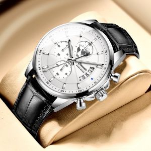 High Aesthetic Mens Quartz Mechanical Watch Waterproof Luminous Business Leather Strap round Face Metal Shell Domestic Brand