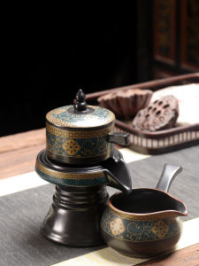 Ceramic Tea Set Automatic Home Use Gongfu Tea Pot Cover Accessories Chinese Style Rotating Water Outlet Stone Mill Tea Brewing Tool
