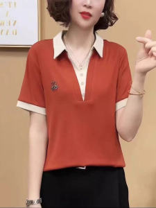 HUAXUNRAN | Stylish Polo Collar Loose Fit Versatile Womens Short Sleeve T-shirt