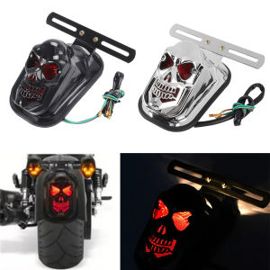 ไฟเบรกท้ายรถจักรยานยนต์สีดำหัวกะโหลกไฟป้ายทะเบียนรถสำหรับ Suzuki Chopper Cafe RACER ไฟท้ายจักรยานยนต์