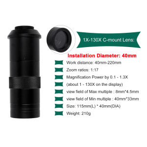 YIZHAN Ống Kính Zoom Có Thể Điều Chỉnh C-Mount Công Cụ Phóng Đại Kính Hiển Vi Quang Học 130X-215X Với Đường Kính Lắp Đặt 40/50mm