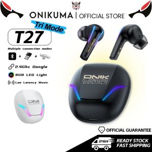 ONIKUMA T27 Wireless Earphones 2.4GHz Dual Mode Earbuds Low Latency Gaming Headset With Charging Box Touch Control Headsets RGB
