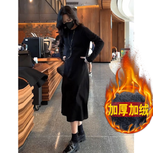 plus Size Autumn New Loose Simple Midi Black Dress Flattering for Pear Shaped Women Maternity Dress Conceals Belly Slimming