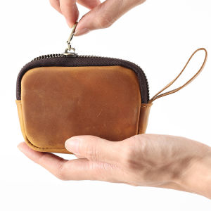 Handmade Nhật Bản Thanh Niên túi tiền xu da ngựa điên cổ điển tiền xu Túi Tai nghe bluetooth chìa khóa lưu trữ túi dây kéo tiền lẻ Ví đựng thẻ