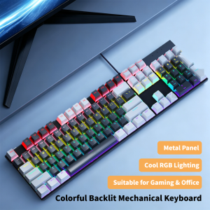 NEXUSCLICK K104 Full Size 104 Keys Mechanical KeyboardWired Ergonomic Gaming Keyboard with Colorful RGB Backlight for PC Office