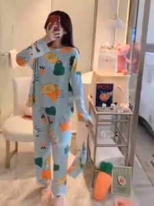 Baju Tidur Wanita 睡衣女装 Murah Womens Pajamas  Long Sleeve Pyjamas Sleepwear Nightwear Pajama Cotton