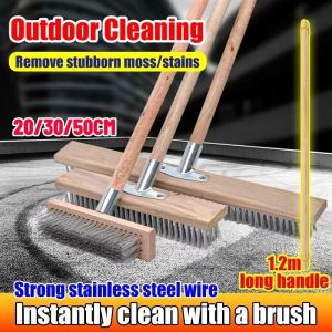 20/30/50CM Stainless Steel Wire Brush With Wood Handle Floor Scrub Brush Heavy Duty For Bristle Iron Pool Garage Patio Garden Moss Cleaning