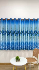 ผ้าม่านหน้าต่างแบบเจาะห่วงตาไก่ผ้าพิมลายสองหน้ากุหลาบเขียว 2.8(ราคาต่อ 1 ผืน)