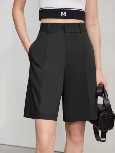 AMII | Bamboo Fiber Casual Pleated Pants Straight Loose Five Points