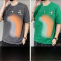 ROMON | Lomond Men's Ice Silk Short Sleeve T-shirt Summer Thin Round Neck Pure Cotton Printed Loose Fashionable Top Urban Style Casual Wear. 