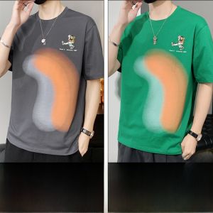 ROMON | Lomond Mens Ice Silk Short Sleeve T-shirt Summer Thin Round Neck Pure Cotton Printed Loose Fashionable Top Urban Style Casual Wear