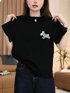 Embroidery Black Slimming Fashionable Short Sleeve T-shirt
