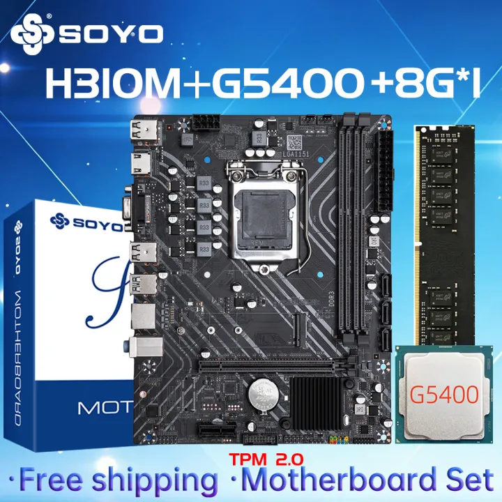SoYo | SOYO H310M DDR3 Motherboard G5400CPU 8G RAM Intel LGA1151 TPM2.0 Computer com Kit Xeon PCGAME PCIE3.0*16 Desktop MainboardUSB3.0