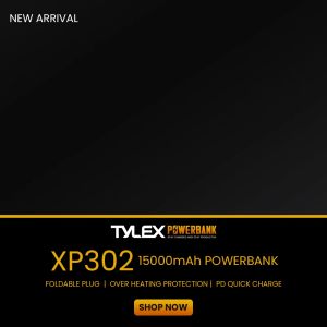 TYLEX XP302 15000mAh Quick Charging Powerbank Ac Charge-in 3.0 PD Quick Charge Foldable Plug Kickstand Built-in