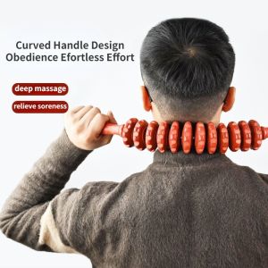 Solid Wood Curved Handle Roller Manual Massager Massage Stick Neck Back and Waist Massage Roller Full Body Rolling Muscle Relaxation Home Massage Stick
