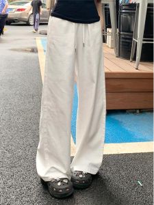 High Waist Cotton Casual Wide Leg Pants for Women Summer Thin Fabric Long Trousers Cover Hip Wide Comfortable Korean Style