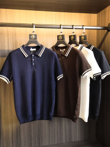 Luxurious High Density Striped Texture Polo Shirt for Men Summer Short Sleeve Fashionable Urban Style Standard Fit Youthwear