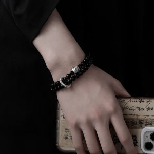 CHUNYAN | Mens High-End Obsidian and 925 Silver Pendant Hand Chain
