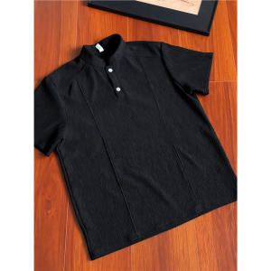 Tree Bark Texture Henry Collar Heavy Ice Silk Tshirt Summer Icy Patchwork Short Sleeve