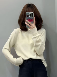 Fashionable Stand Collar Zipper Velvet Sweatshirt Womens Autumn Winter New Style Lazy Style Winter Top Womens Korean Version