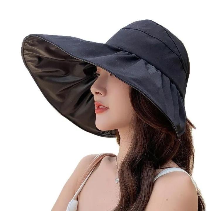 Womens%20Summer%20Sun%20Protection%20Hat%20Foldable%20Shell%20Cap%20Black%20Glue%20Empty%20Top%20Anti-UV%20Hairband%20Face%20Covering%20Spring%20Season%20-%20Image%205