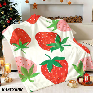 Beast Kingdom | Pastel Strawberry Print Winter Summer Flannel Blanket Throw Fleece Soft Fuzzy Plush Cozy Fleece Blankets for Sofa Ideal Gifts