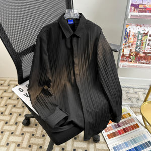 Ruched Texture Long Sleeves Shirt Mens Classy Drape Casual Yuppie Tops Trendy K-style White Sun Protection Shirt