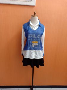 atasan kemeja wanita biru putih M cewek lengan panjang blouse kerja kuliah