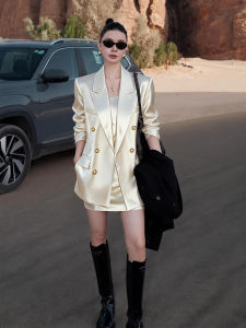 DANTING | Autumn Korean Style Elegance Business Suit Set Champagne Suit and Slip Dress
