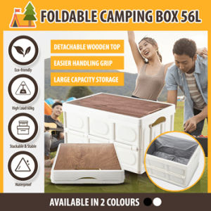 🇸🇬【56L】Camping Foldable Box / Cooling Picnic Box / Foldable multi storage box / Multi storage box / Car Container / Camping Box with Wooden Lid