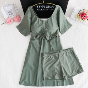 Áo Bơi Cho Nữ Liền Thân Suối Nước Nóng Cỡ Lớn Che Mỡ Kín Đáo Kiểu Váy Cho Cô Nàng Mập Mẫu Mới Hàn Quốc Che Bụng Thon Gọn 200 Cân Tăng Độ Béo