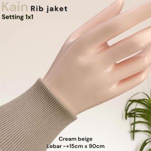 kain rib bur jaket warna krem polos dan strip premium