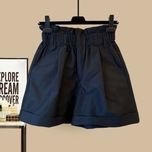 High Waist Wide Leg Short Pants Womens plus Size Elastic Waist Casual All-Match Flower Bud Pattern Workwear Style Shorts