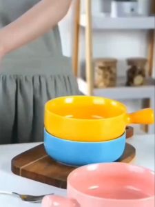 1nam Original Nordic Japanese cute ceramic creative handle bowl Salad bowl Personality tableware with handle noddle bowl Bowls for soup ceramic bowl