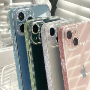 CrashStar Luxury Diamond Glitter Border Transparent Hard Shockproof Phone Case For iPhone 17 16 15 14 Pro Max Air Plus 13 Pro Max 12 Pro Max Clear Tempered Glass Fashion Phone Casing Simple Slim Phone Cover Shell Top Seller